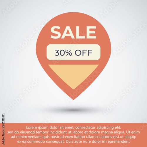 Sale 30% Off Map Pointer Icon Discount Promotion Tag for Retail and E-commerce