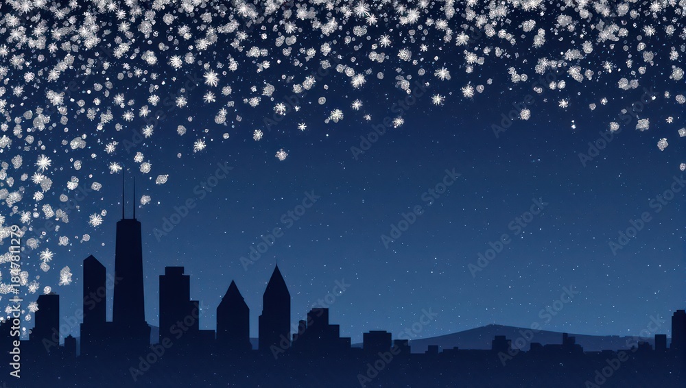 Fototapeta premium Cityscape Silhouette Under a Starry Night Sky.