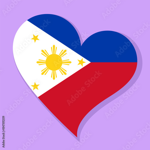 Isolated national flag of Republic of the Philippines. Love flag of Philippines. Philippines heart-shaped flag vector illustration color background.