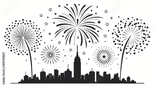 New York City skyline with vibrant fireworks display