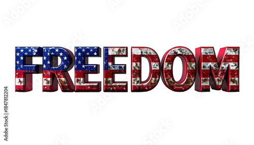 Freedom Text With American Flag Texture On Transparent Background For Independence Day And Patriotic Holiday Celebrations And Events