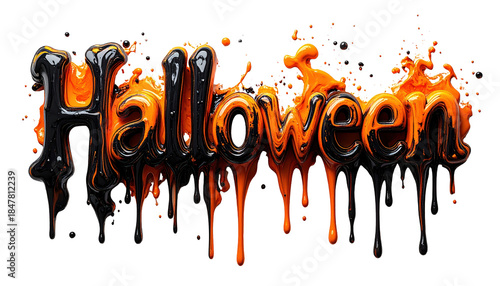 Halloween Text Effect With Dripping Paint In Orange And Transparent On Black Background For Holiday Promotions And Spooky Designs