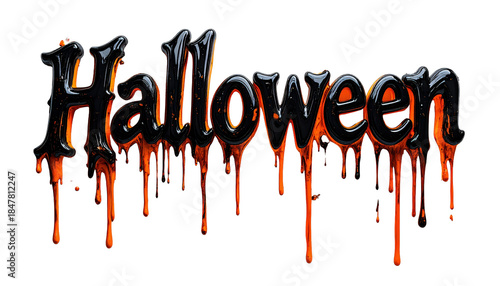 Halloween Text Effect With Dripping Orange Paint On Transparent Background For Spooky Holiday Designs And Festive Celebrations