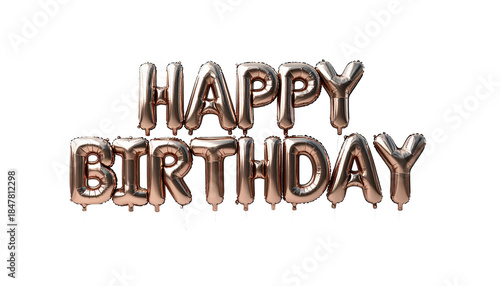 Happy Birthday Balloons Rose Gold Foil Letters Isolated On Transparent Background For Celebrations And Special Occasions Party Decorations