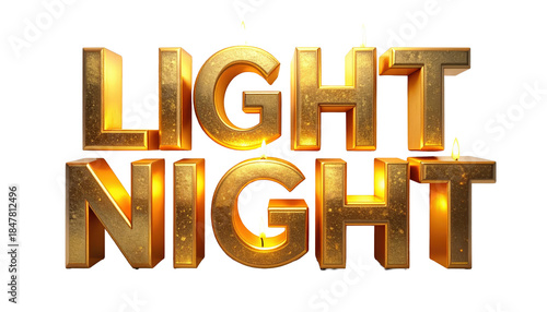 Golden Light Night Text Effect With Candles On Transparent Background For Festive Events And Celebrations Holiday Season And Special Occasions