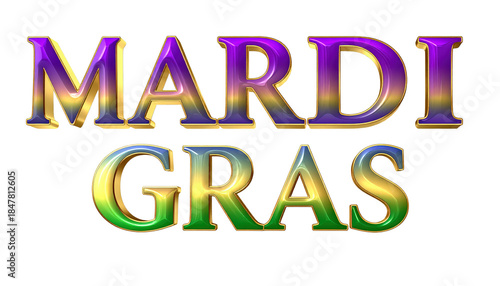 Mardi Gras 3D Text With Gold Edges On Black Background For Celebrations Festivals And Party Invitations And Designs