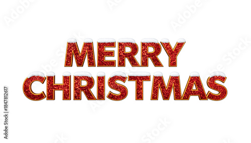 Merry Christmas Glitter Text Effect With Snow Caps Isolated On Transparent Background For Holiday Greetings And Festive Season Designs