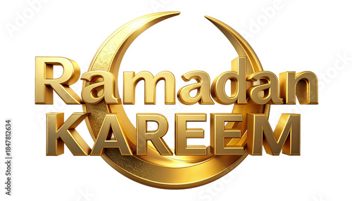 Ramadan Kareem Golden Text With Crescent Moon On Transparent Background For Islamic Holiday Greetings And Festive Celebrations Design