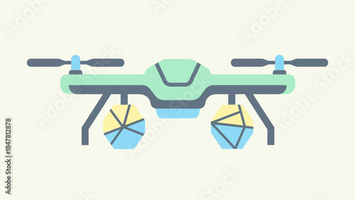 Modern autonomous delivery drone floating with transport containers in a clear sky