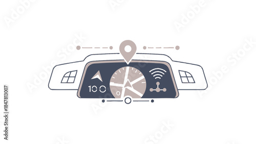 Modern digital vehicle dashboard display showing speedometer and connectivity indicators