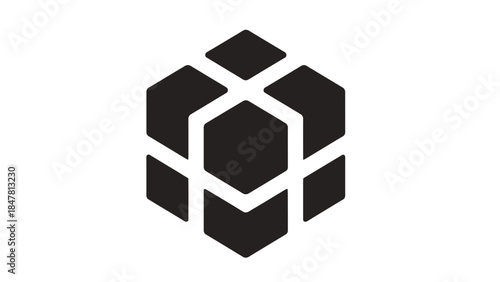 Modern minimalistic black and white cube icon representing digital technology and innovation