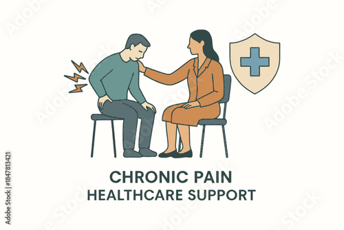 Doctor comforts patient with chronic pain, offering healthcare support.
