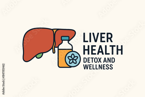 Liver icon with detox bottle, illustrating liver health, detox, and wellness.