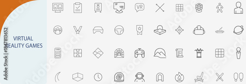 “virtual reality games icon set, minimal vector design for immersive gaming and interactive environments”