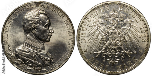 Photos Germany Prussia silver coin 3 mark 1913