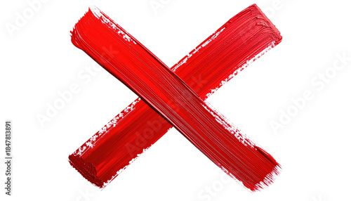 A vibrant, close-up shot of two thick strokes of red paint forming a bold X shape against a black background