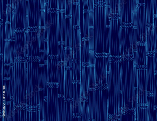 A bamboo wireframe set forms a repeating pattern against a solid blue background, creating a clean and modern wallpaper effect.