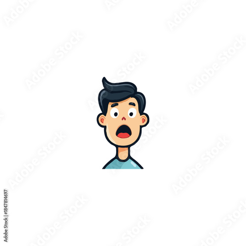 Animated boy expressing surprise with open mouth and exaggerated expression illustration of