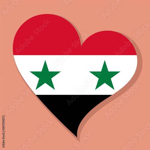 Isolated national flag of The Syrian Arab Republic. Love flag of Syria. Syria heart-shaped flag vector illustration color background.