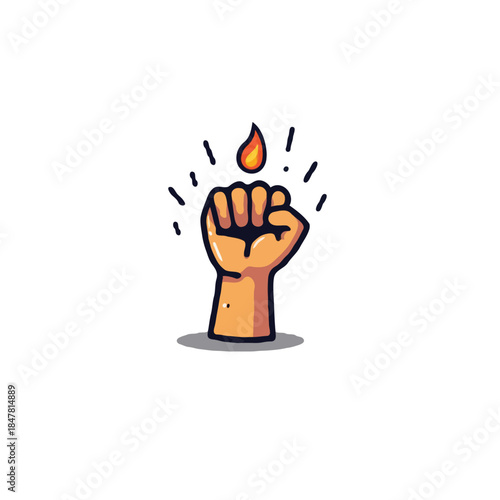 Cartoon fist with fire flame signifying power, protest, resistance, empowerment, and symbolic