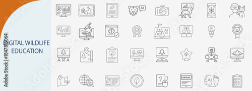 “digital wildlife education icon set, minimal vector design for nature learning and eco awareness”
