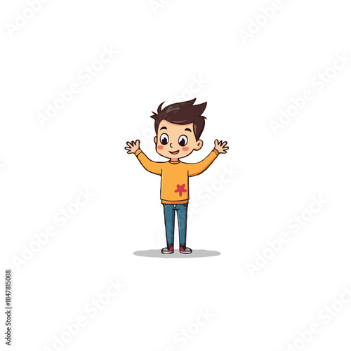 Cheerful young boy with outstretched arms ready to receive a warm hug and embrace the joyful