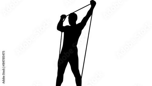 Man exercising with resistance band with transparent background