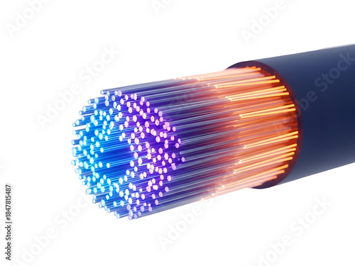 Colorful Fiber Optics - Digital Data Communication Technology on white background