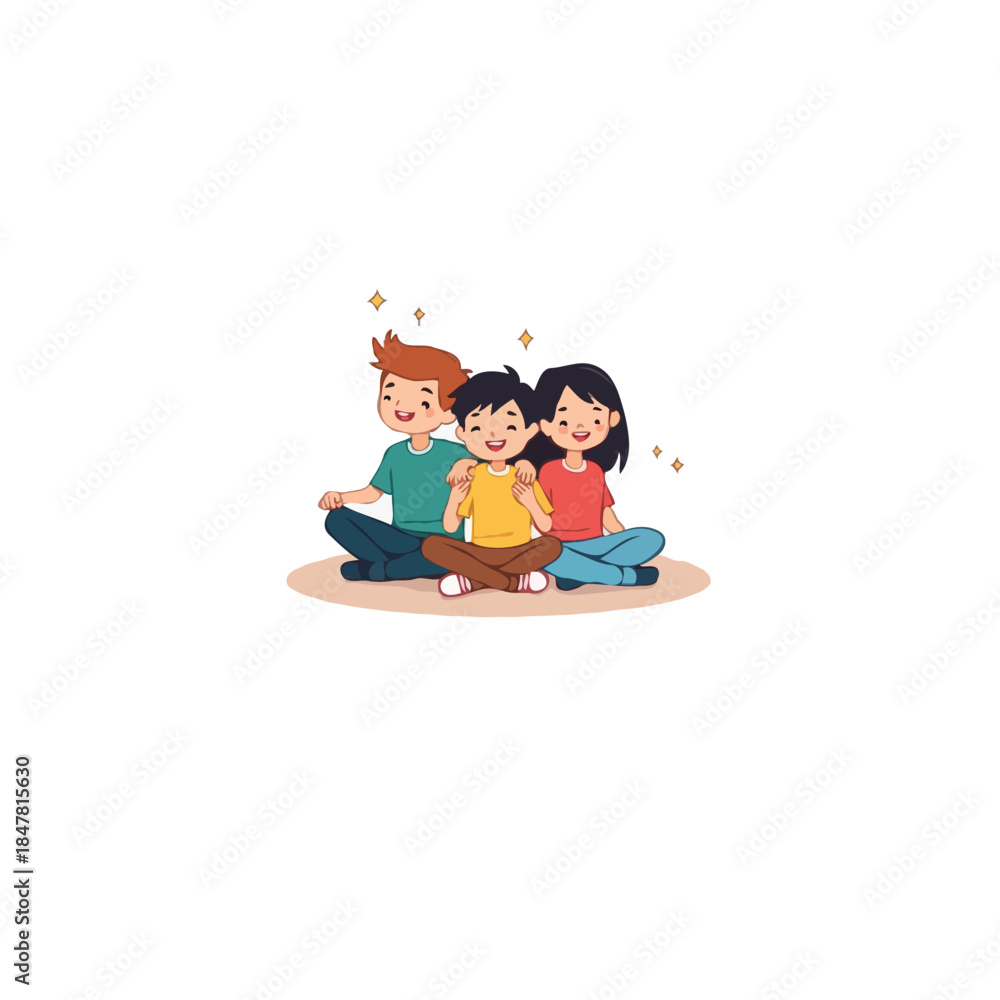 Fototapeta premium Illustration showing a diverse group of young friends sitting together symbolizing unity