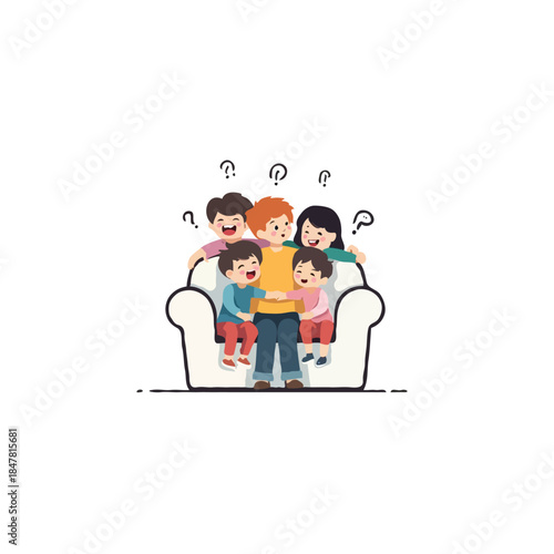 Illustrative portrayal of a father overwhelmed by his children a comical depiction of family