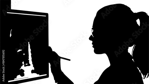 Artist painting on canvas with transparent background