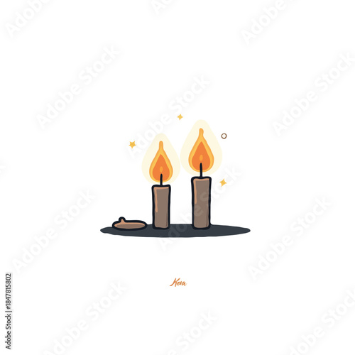 Minimalist illustration showing the tranquil glow of two lit candles illuminating a serene and