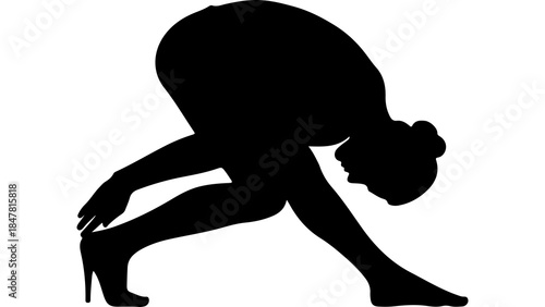 Woman struggling with high heels with transparent background