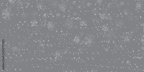 Snowfall background gray winter texture falling ice crystals festive holiday greeting card design backdrop seamless pattern