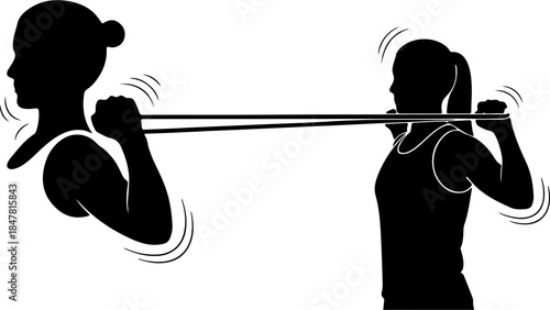 Women exercising with resistance band with transparent background