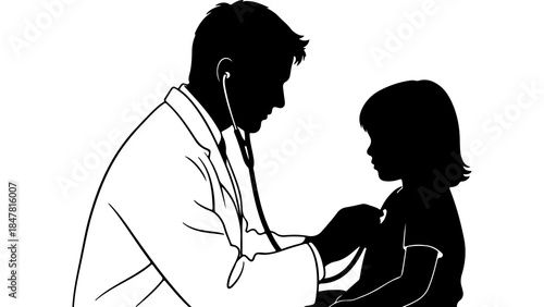 Doctor examining child with transparent background