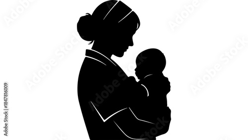 Mother holding baby with transparent background