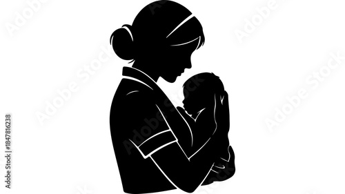 Mother holding baby silhouette with transparent background