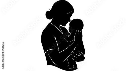 Mother holding baby silhouette with transparent background