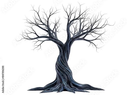 Stylized Bare Tree with Textured Trunk on white background