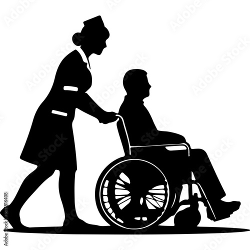 Nurse assisting patient in wheelchair with transparent background
