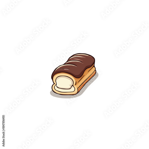 Whimsical Chocolate Eclair Illustration Showcasing its Creamy Filling and Delicious Glaze Detailed