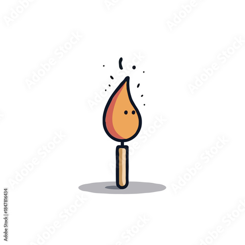 Whimsical depiction of a stylized flame dancing on a matchstick creating an illustration about