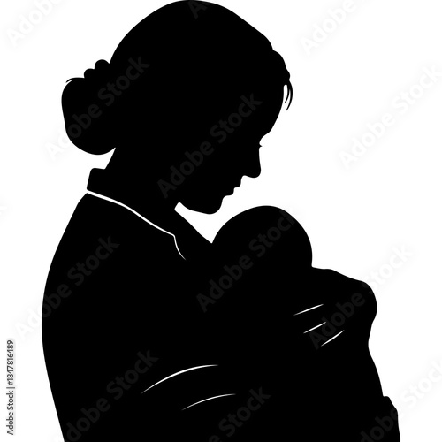 Mother holding baby silhouette with transparent background