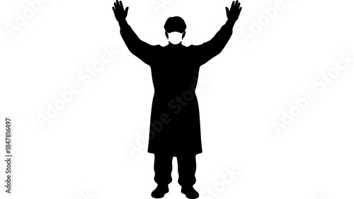 Doctor with raised arms with transparent background