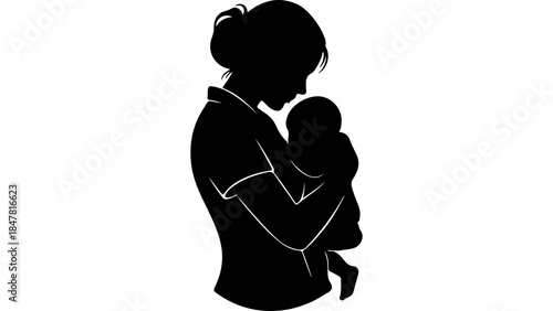 Mother holding baby with transparent background