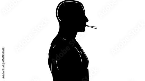 Man profile with chopsticks with transparent background