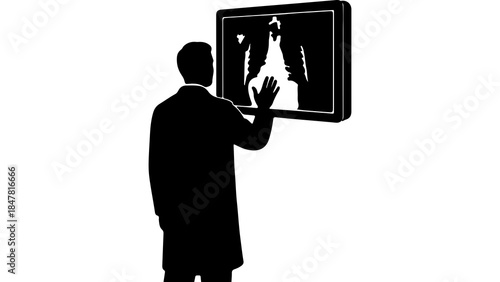 Man interacting with digital display with transparent background