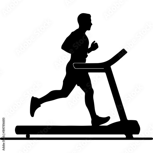 Man running on treadmill with transparent background