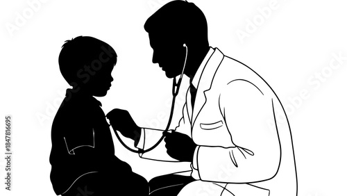 Doctor examining child with transparent background